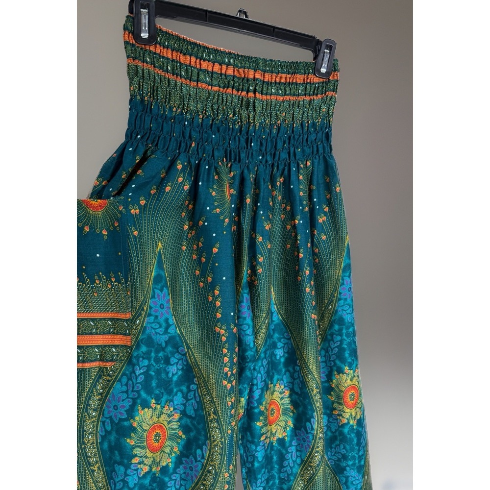 Bangkok Harem Pants Womens Dark Teal Floral Boho Festival Hippie One Size